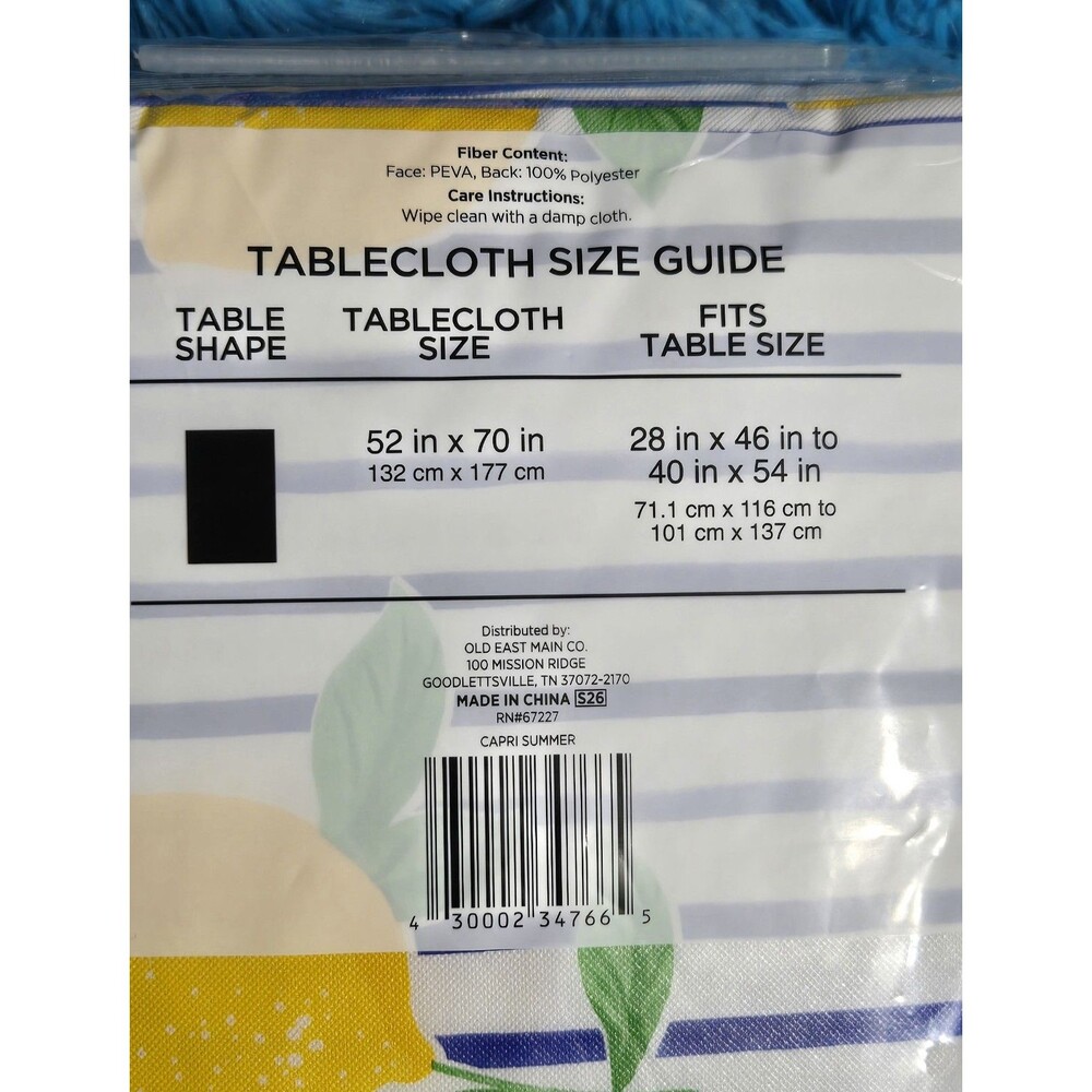 True Living PEVA Wipe Clean Lemon Stripe Tablecloth 52" x 70" Rectangle - Picture 2 of 2